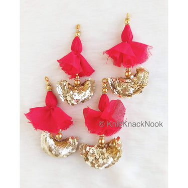 Red / Blue Art Silk Latkan Embellished With Gold Sequins And Beads, Bridal Tassels, Decorative Tassels